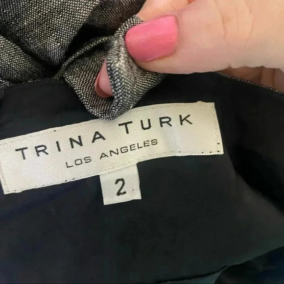 Trina Turk Womens 2 Gray Fit & Flare Dress Bow Cutout Sweetheart Neckline Linen - Picture 4 of 5